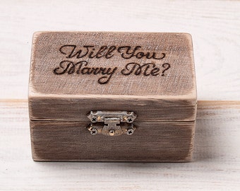 Engagement Ring Box, Wedding Ring Holder, Ring Pillow Bearer Box, Personalized Wooden Will You Marry Me Proposal Ring Box, Rustic Wedding