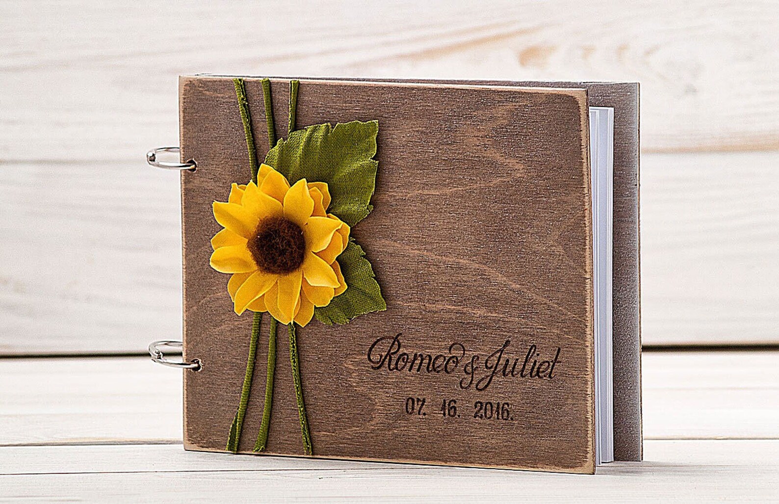Wedding Guest Book Sunflower Wedding Guest Book Wooden Etsy