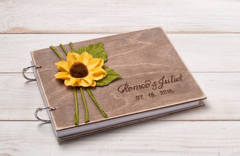 Wedding Guest Book Sunflower Wedding Guest Book Wooden Etsy