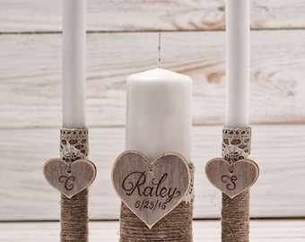 Wedding Unity Candle Set Rustic Unity Candle Church Ceremony Set Personalized Unity Candle Wedding Ceremony Custom Candle  for a Vow Renewal