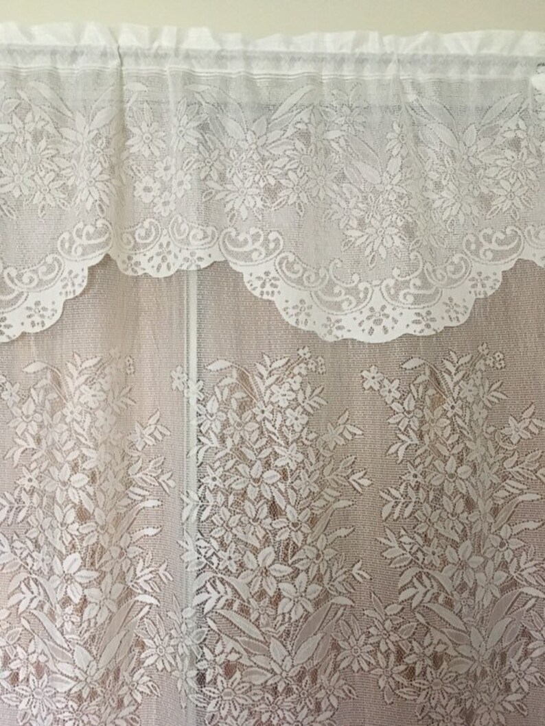 Curtain Valance Attached Sheer Off White Lace Flowers Etsy