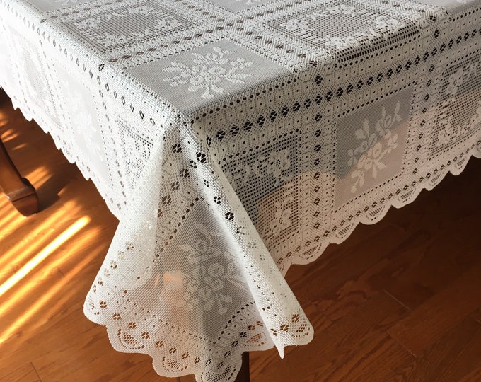 Tablecloth Light Cream Color Lace Geometrical Motif Rectangle Etsy