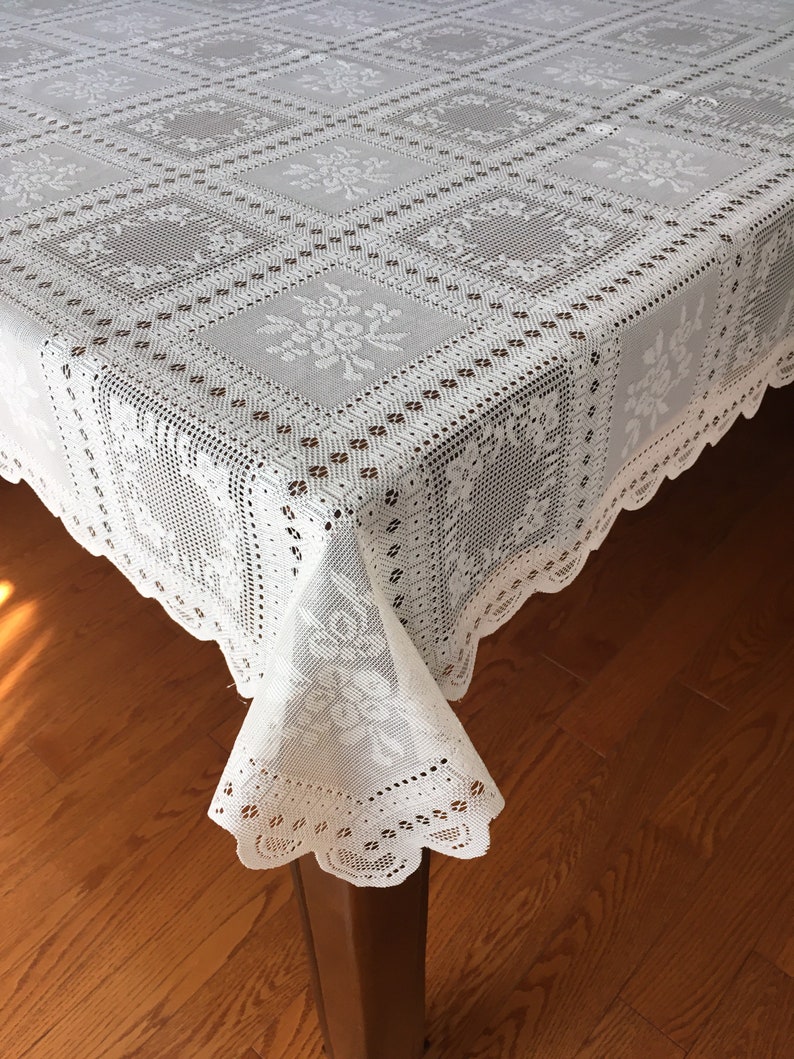Tablecloth Light Cream Color Lace Geometrical Motif Rectangle Etsy
