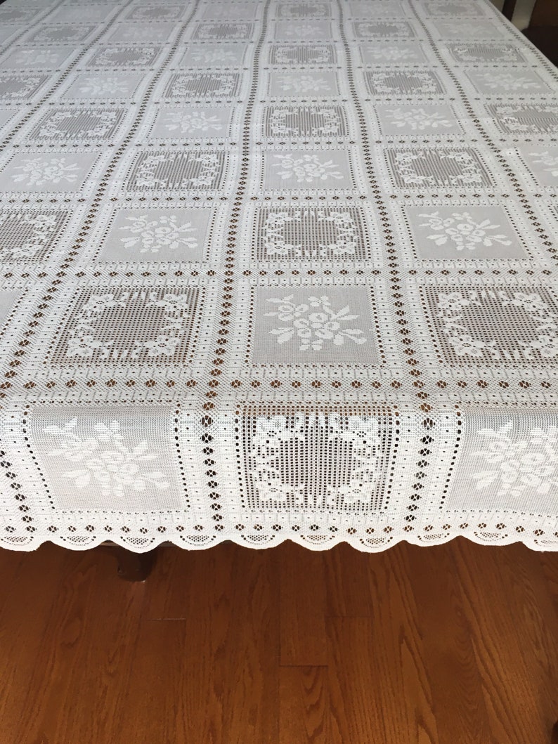 Tablecloth Light Cream Color Lace Geometrical Motif Rectangle Etsy