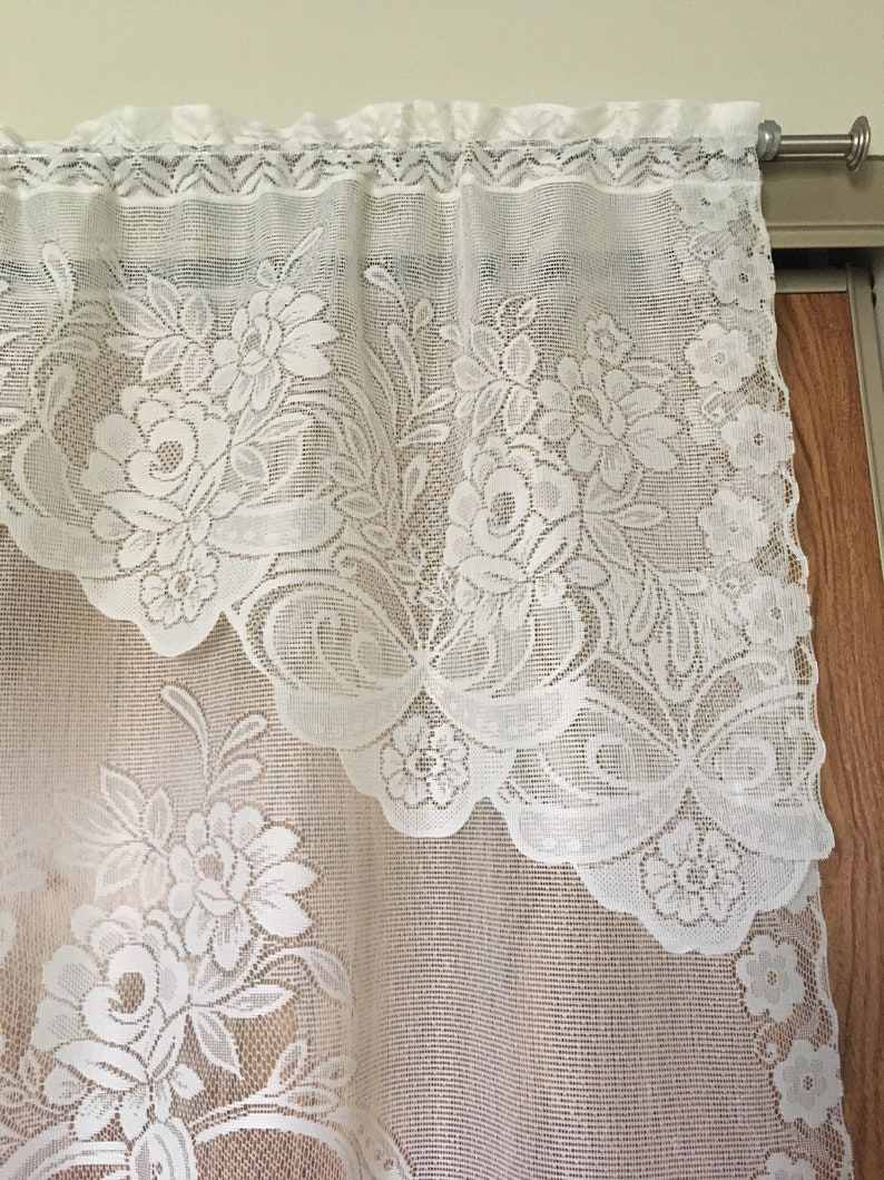 Curtain Ecru Lace Window Treatment Bold Flower Motif Valance | Etsy