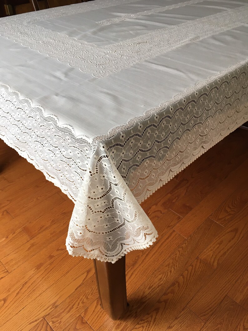 Tablecloth Ivory Cream Color Vintage Lace Large Rectangle Etsy
