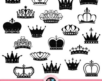 WHITE Silhouette Crowns Digital Clip Art Crown Frames Damask borders Monarch Images Digital Design Elements 0609 Queen Royalty Clipart