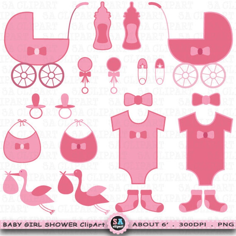 Baby Shower Girl Clipart Baby Shower Girl Clip Art Baby Girl Birth Announcement Baby Invitation Vintage Baby Shower Instant Download Bsc014