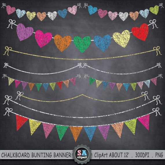 Chalkboard Bunting Banner Clipart Bunting Banner Etsy