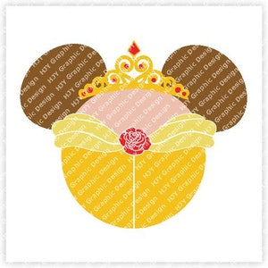 Princess, Belle, Minnie, Mouse, Head, Icon, Ears, Digital, Download, TShirt, Cut File, SVG, Iron on, Transfer