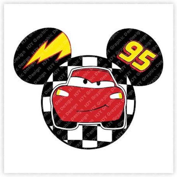 Voitures, Lightning, McQueen, Mickey, Tête, Oreilles de souris, Numérique, Télécharger, TShirt, Fichier coupé, SVG, Fer à repasser, Transfert