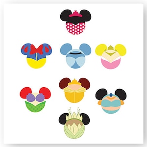 Princess, Snow, White, Cinderella, Aurora, Ariel, Belle, Jasmine, Tiana, Ohren, Digital, Download, TShirt, Cut File, SVG, Bügeln, Transfer