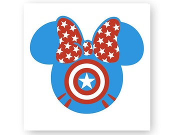 Captain, America, Super Hero, Minnie, Mouse, Head, Icon, Ears, Digital, Download, TShirt, Cut File, SVG, Iron on, Transfer
