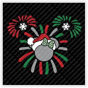 Christmas, Fireworks, Santa, Snowflake, Minnie, Head, Ears, Digital, Download, TShirt, Cut File, SVG, Iron on, Transfer