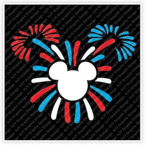 Forth of July, Fireworks, USA, Mickey, Mouse, Head, Ears, Digital, Download, TShirt, Cut File, SVG, Iron on, Transfer