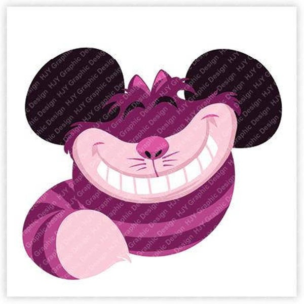 Alice, Wonderland, Cheshire, Cat, Mickey, Mouse, Head, Ears, Digital, Download, TShirt, Cut File, SVG, Iron on, Transfer