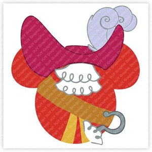 May include: A red and yellow striped ball with a hook and a purple and white pirate hat. The hat has a white ruffle around the bottom.