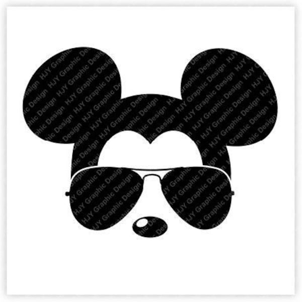 Mickey, Mouse, Aviators, Sunglasses, Head, Icon, Ears, Digital, Download, TShirt, Cut File, SVG, Iron on, Transfer