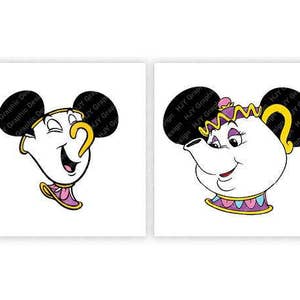 La Bella e la Bestia, Mrs. Potts, Chip, Topolino, Minnie, Mouse, Orecchie, Digitale, Download, TShirt, Cut File, SVG, Iron on, Transfer