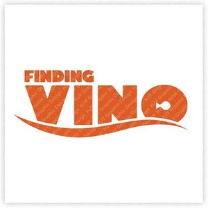 May include: Orange logo with the text "FINDING VINO" in a stylized font. The logo features a stylized wave with a small fish icon inside a circle.