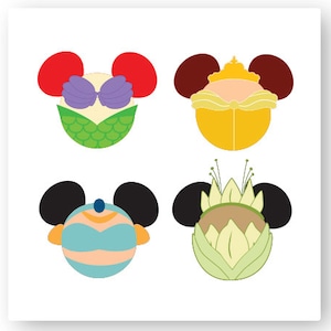 Prinzessin, Ariel, Belle, Jasmine, Tiana, Minnie, Maus, Ohren, Digital, Download, TShirt, Cut File, SVG, Bügeln, Übertragen