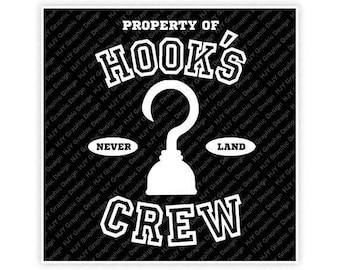 Disney, Property of Hook's Crew, Never Land, Peter Pan, Captain Hook, Pirate, Digital, Download, TShirt, Cut File, SVG, Iron on, Transfer