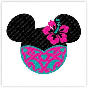 Minnie, Hawaiian, Hawaii, Dress, Flower, Mouse, Head, Icon, Ears, Digital, Download, TShirt, Cut File, SVG, Iron on, Transfer