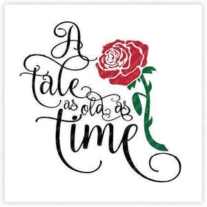 Belleza, Bestia, Una cola tan antigua como el tiempo, Rosa, Vidriera, Digital, Descargar, Camiseta, Cortar archivo, SVG, Hierro encendido, Transferencia