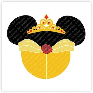 Princess, Belle, Minnie, Mouse, Head, Icon, Ears, Digital, Download, TShirt, Cut File, SVG, Iron on, Transfer