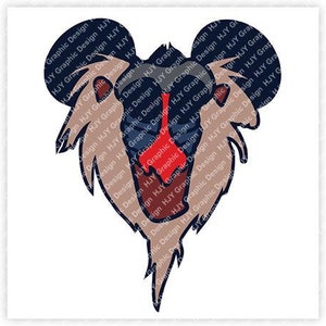May include: A cartoon illustration of a baboon with a red and blue face, wearing a blue Mickey Mouse-style hat. The baboon is facing forward with its mouth open, showing its teeth.