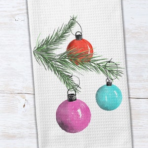 Christmas Ornaments Towel, Holiday Kitchen Towel, Tea Towel, Hand Towel, Dish Towel, Microfiber Waffle Weave OR Velour Terry