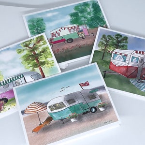 Camper Card Set - Blank Note Cards, Set of 4 with Envelopes, Vintage Campers, Retro Trailers,  -  4.25&quot; x 5.5&quot; , A2 Size Cards