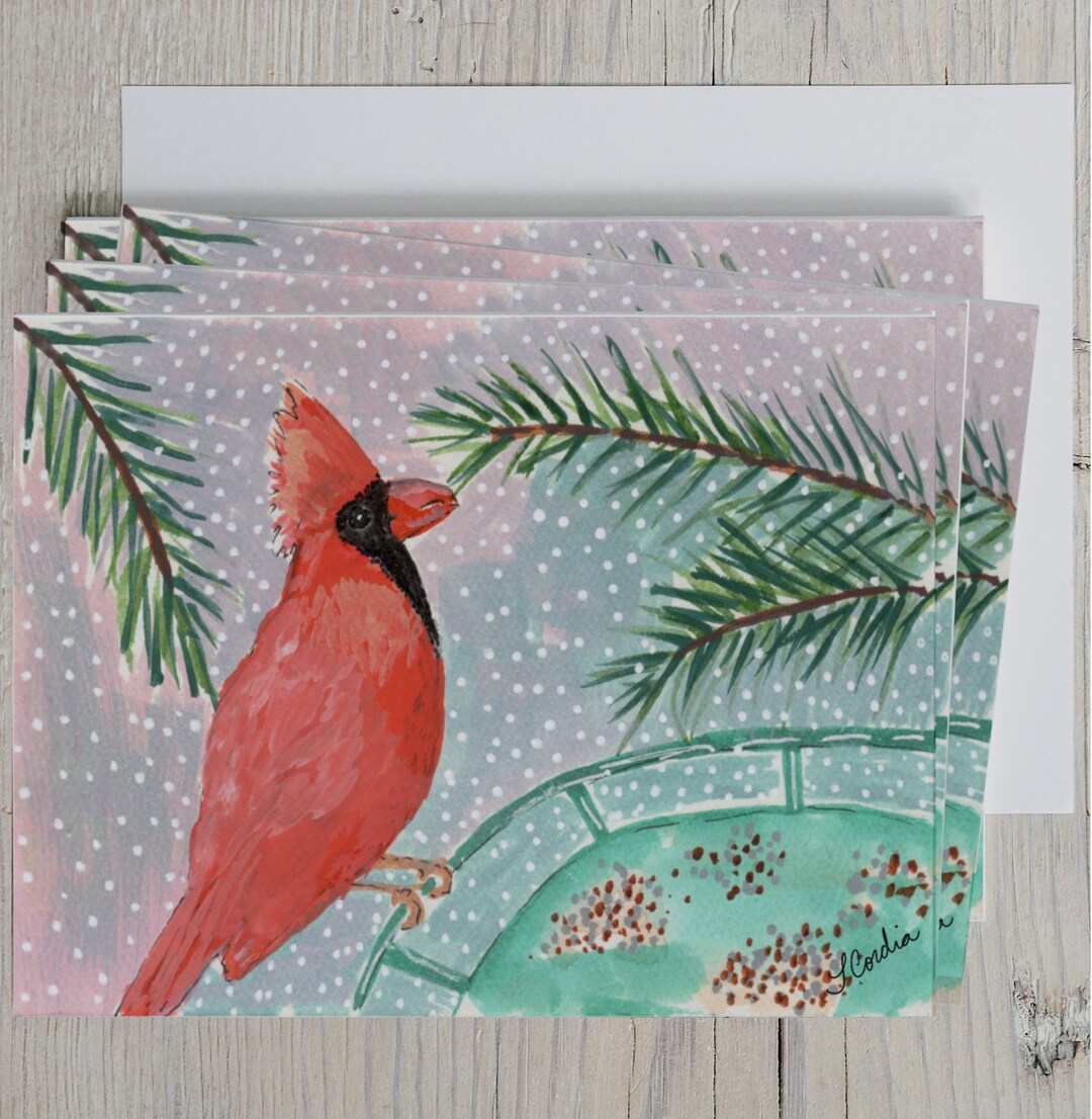 Cardinal Note Card Set: Original Art, Winter Bird (4.25