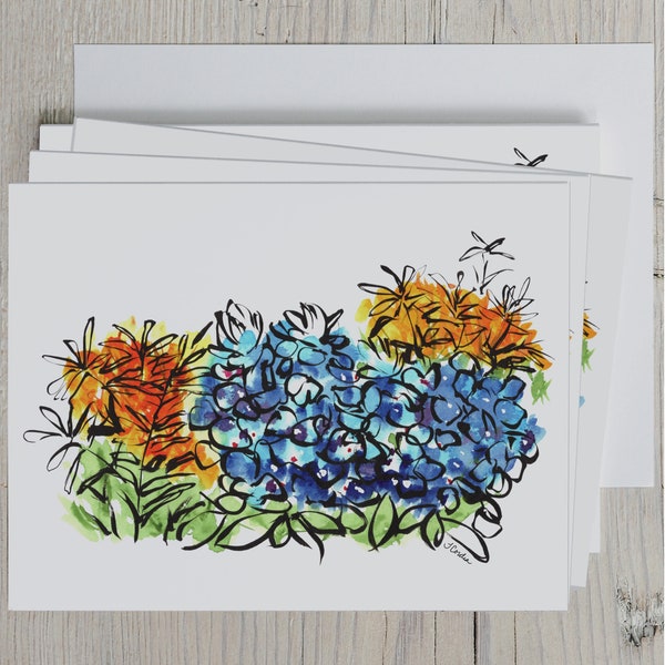 Wildflowers  Note Cards, Greeting Card, Set of 4, Blubonnets, Indian Paintbrush, Note Card Set - 4.25" x 5.5"