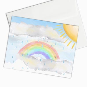 Pastel Rainbow Note Cards: Clouds and Raindrops
