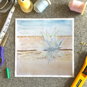 Blue Green Agave Quilt Square, Desert Southwest Cotton Print (8.4" x 8.4")