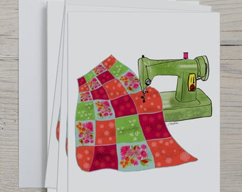 Sewing Note Cards, Set of 4 Note Cards, with Envelopes, Sewing Machine Note Cards - Sewing and Quilting -  4.25" x 5.5"