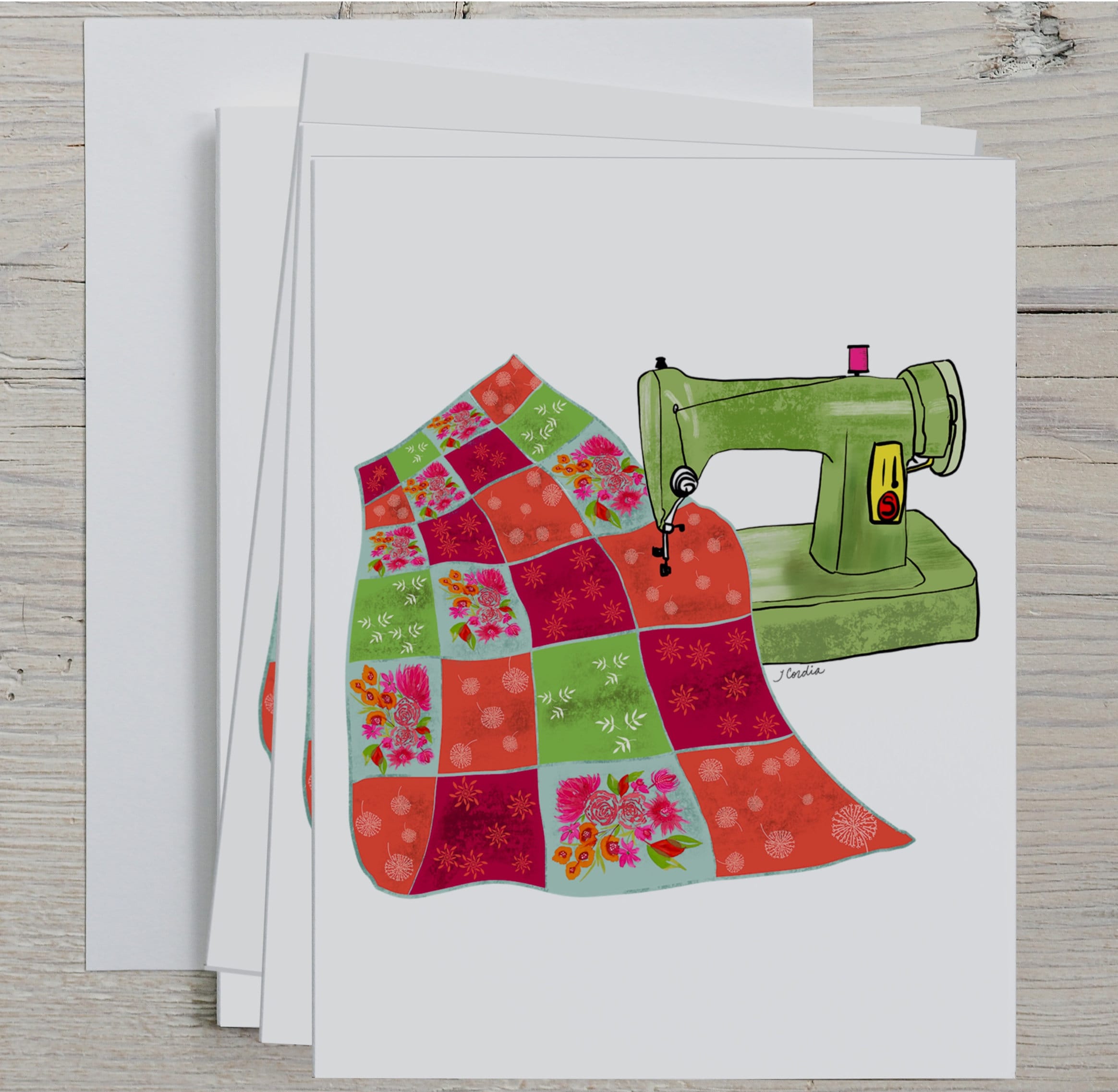 Sewing Note Cards, Set of 4 Note Cards, With Envelopes, Sewing Machine