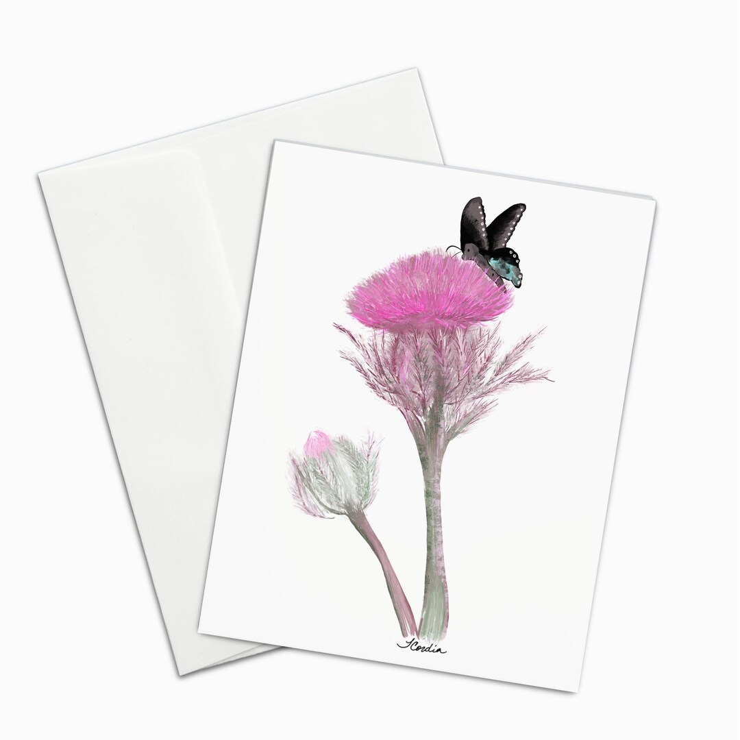Thistle and Butterfly Note Card: Botanical Greeting Card - Etsy