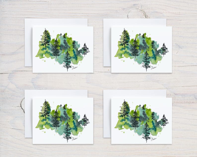 Watercolor Conifers Note Card: Abstract Evergreen Trees - Etsy