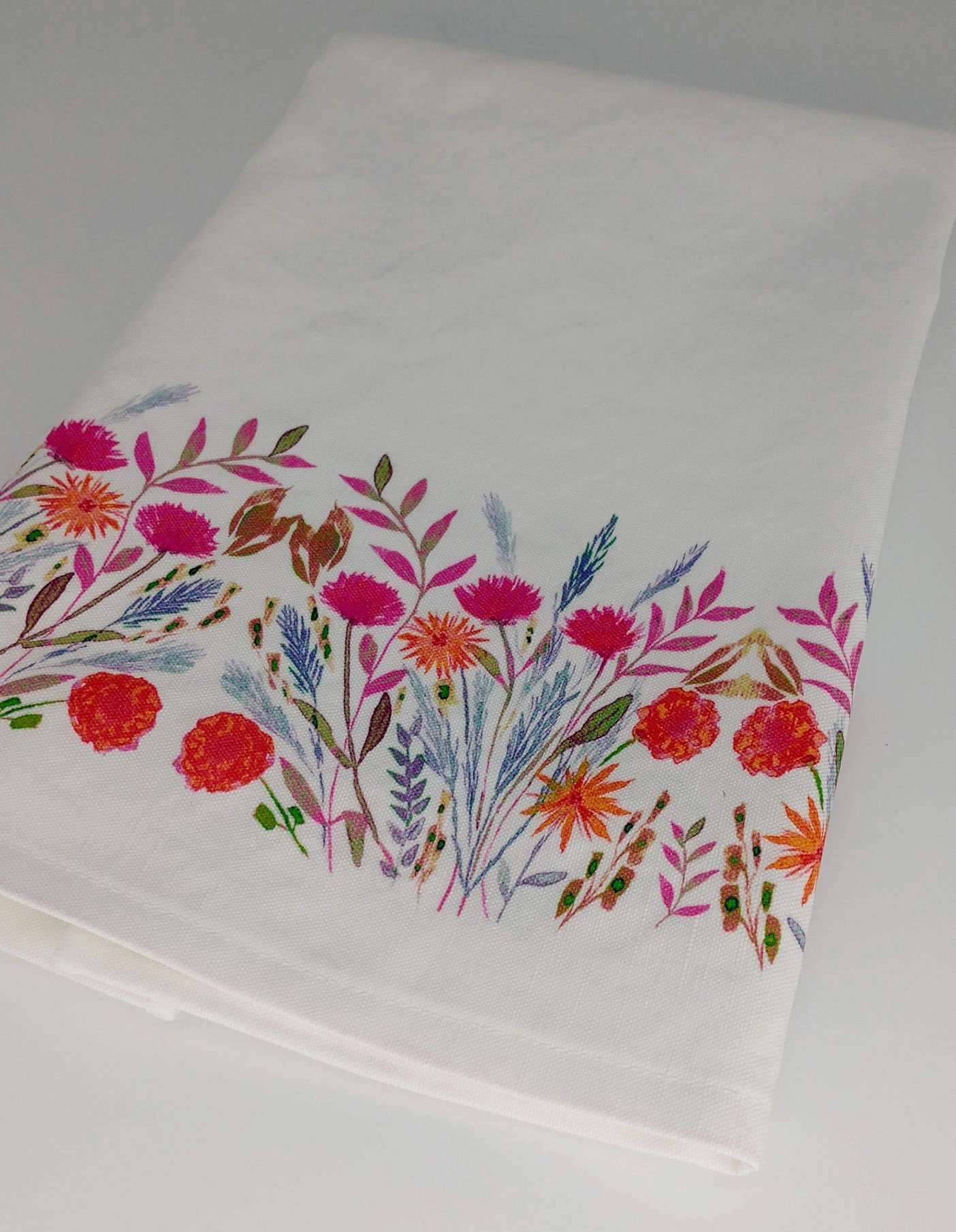 Floral Tea Towel Double Border Floral Kitchen Hand Towel Etsy