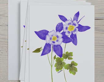 Purple Columbine Note Cards, Greeting Card, Set of 4, Wildflowers Note Card Set - 4.25" x 5.5"