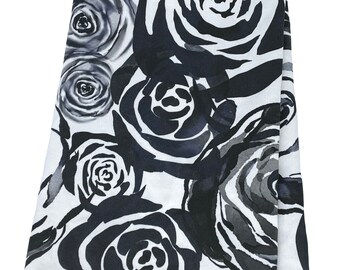 Contemporary Black and White Tea Towel, Abstract Roses Hand Towel, Kitchen Dish Towel, Linen and Cotton