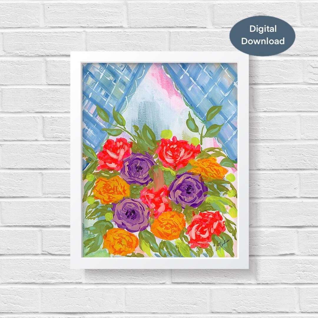 Window Box Flower Drawing Window Flower Box Digital Download | Colorful Floral Window Printable ...