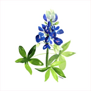 Bluebonnet Single Stem, Quilt Block, Lupines - Wildflowers,  Fabric Art Print - 8.4&quot; x 8.4&quot; - Small Fabric Panel for Sewing