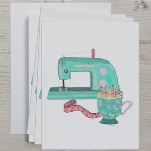 Sewing Note Cards, Set of 4 Note Cards, with Envelopes, Vintage Sewing Machine Note Cards - Sewing and Quilting -  4.25&quot; x 5.5&quot;