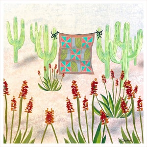 Scenic Arizona Desert Cactus 8.4” Square Fabric Panel, 100% Premium Cotton
