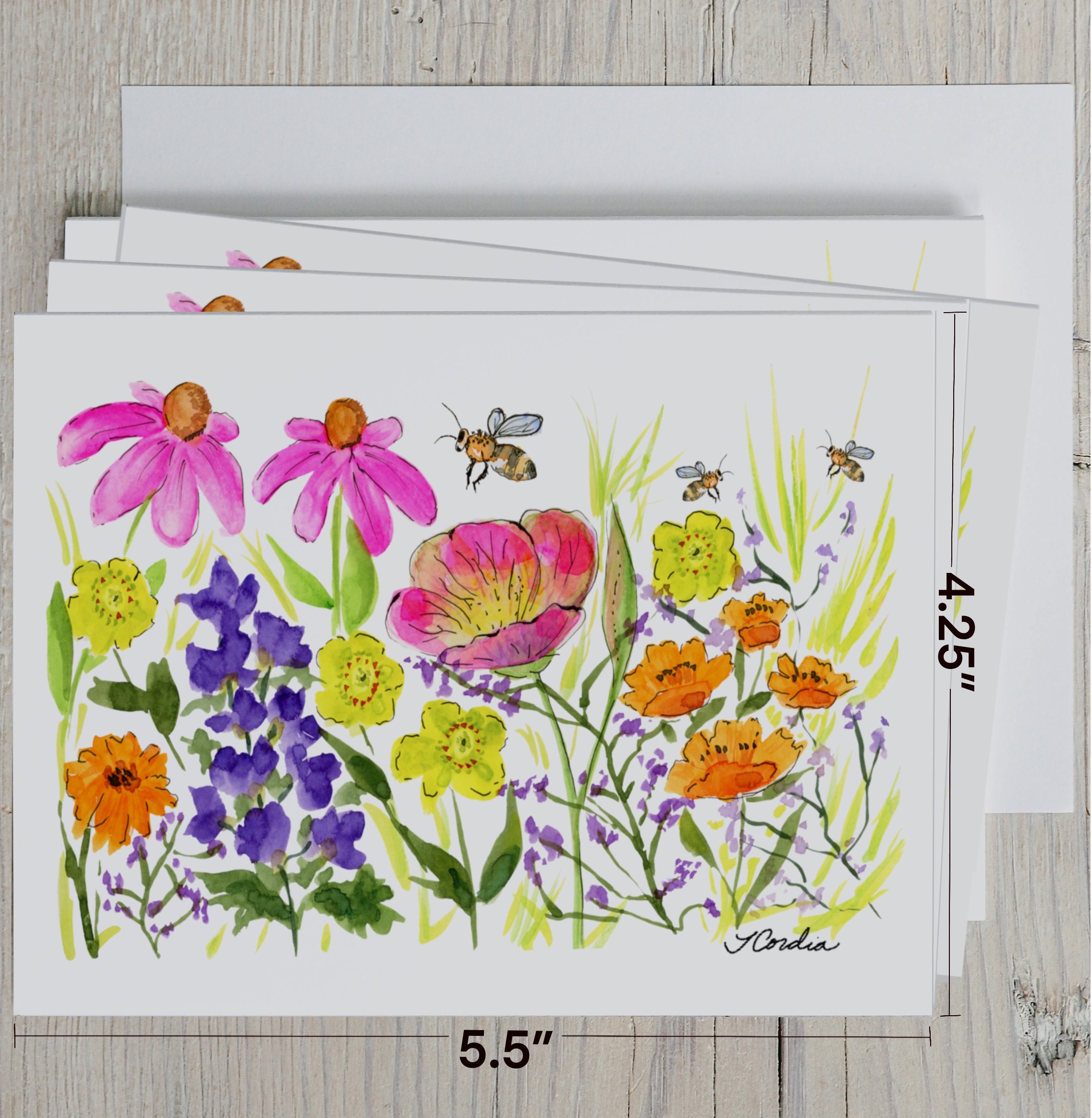 Watercolor Floral Note Card: Wildflowers and Bees - Etsy
