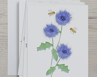 Purple Thistle Note Cards, Greeting Card, Set of 4, Wildflowers Note Card Set - 4.25" x 5.5"