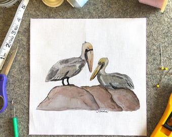 Watercolor Pelican Fabric Panel for Quilting Crafting Sewing Cotton Quilt Block Craft Fabric